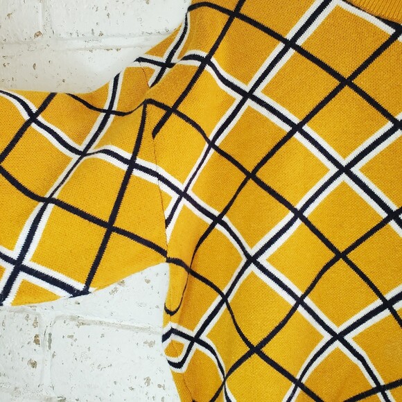 Tahari Crew Neck Yellow Womens Sweater Argyle Long Sleeve Striped Top SZ L - Picture 4 of 11